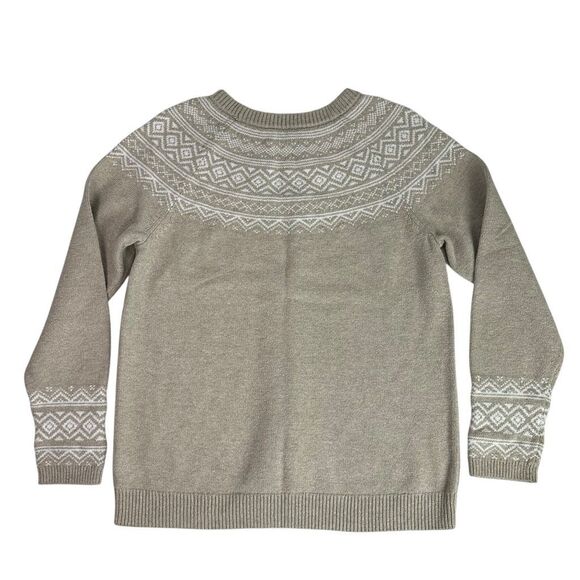 Talbots Women’s Pullover Fair Isle size Medium Beige White Sweater - Picture 2 of 6